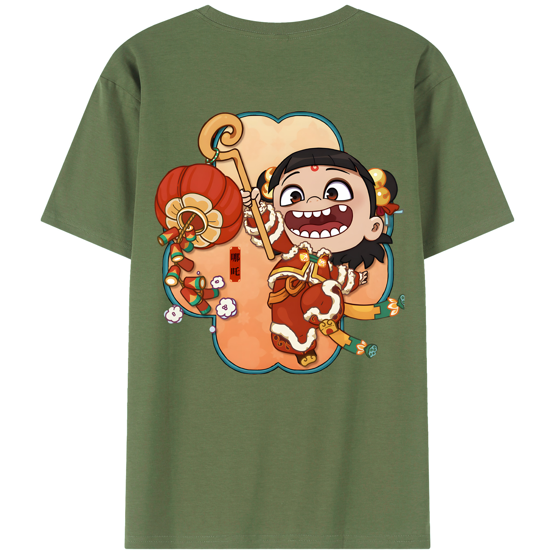 （画像用） Ne Zha 2 ナタ 魔童の大暴れ 綿100％ メンズ半袖Tシャツ（バックプリント） 通気性